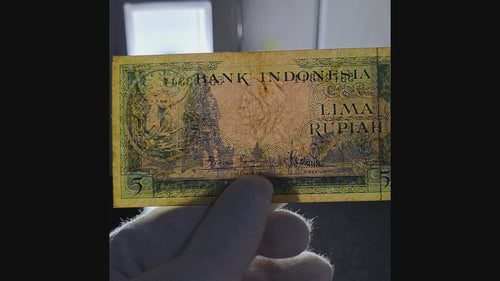 Fauna Series Gibbon/Kera 5 Rupiah 1957 Indonesia Banknote