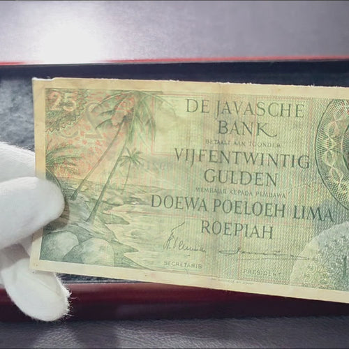 Genuine Antique Banknote 25 Gulden 1946 Federal Series Green Variant Netherlands Indies Currency