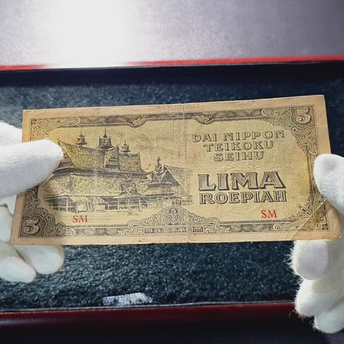 Rare Vintage Paper Money 5 Roepiah 1944 Dai Nippon Occupation Netherlands Indies Banknote