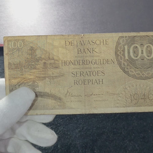Rare Old Banknote 100 Gulden 1946 Federal Series De Javasche Bank Antique Currency Collectible